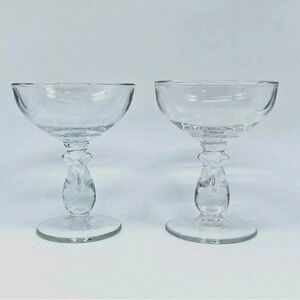 2 HEISEY Lariat Champagne Sherbet Glass 4‎ 7/8" Vintage Glass Fluoresces